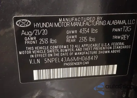 2021 Hyundai Sonata Sel z USA, uszkodzony, nr VIN 5NPEL4JA6MH068419